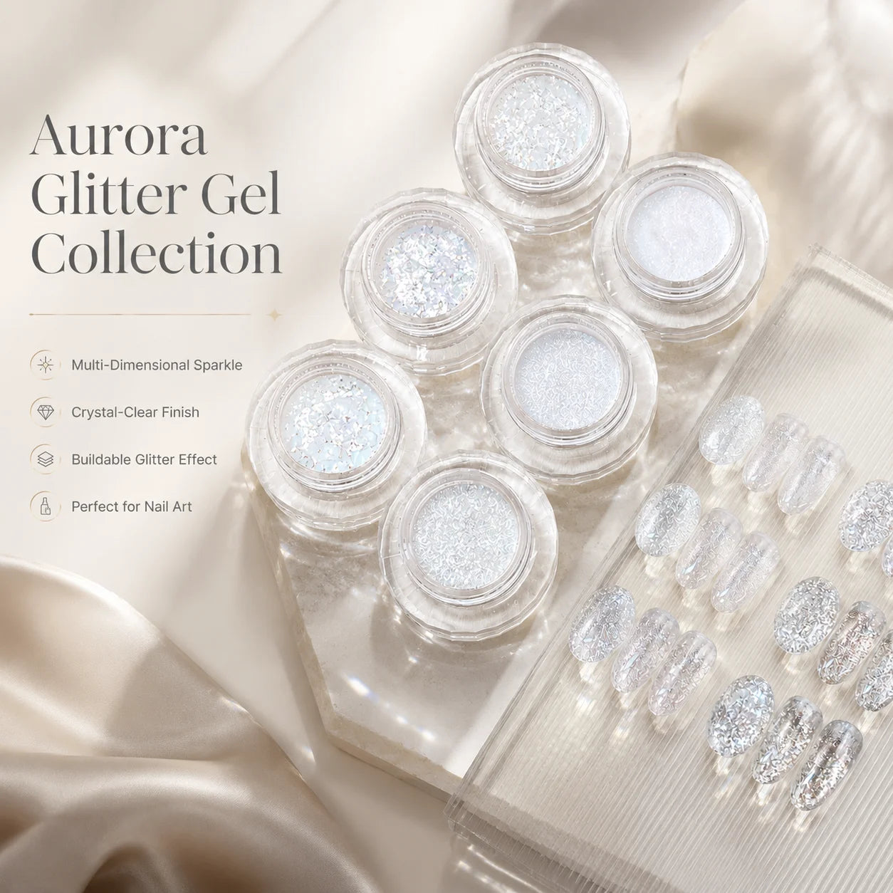 Aurora White Nail Glitter Ice Crystal Art Sequins Iridescent Powder Qme