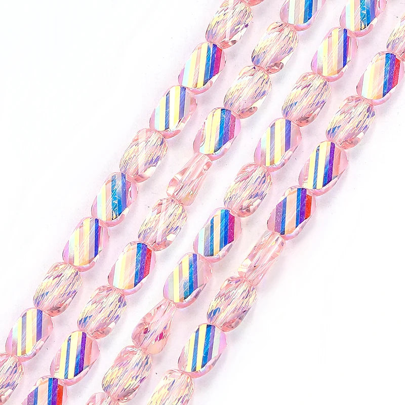 2 Sizes Faceted Glass Twisted Beads AB Color Craft Loose Spacer Beads for DIY Jewelry Bracelet Necklace Earring Making Crafting Qme Color 10 6x8mm-70pcs