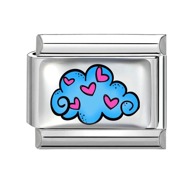 2026 Y2K Rainbow Heart Earth Blue Series Pattern Italian Charm Links