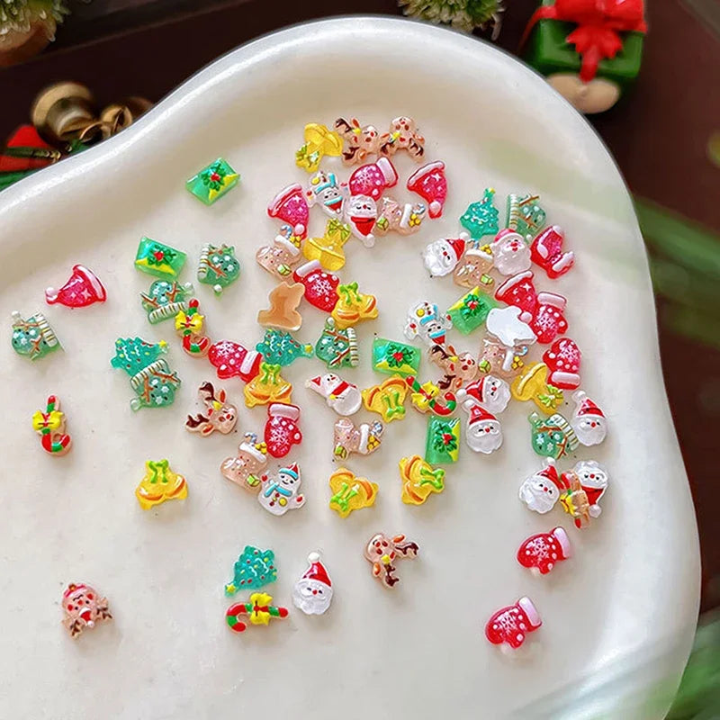 Resin Mini Santa Cl1aus Snowman Christmas Tree Deer Bell Crutch Flat Qme