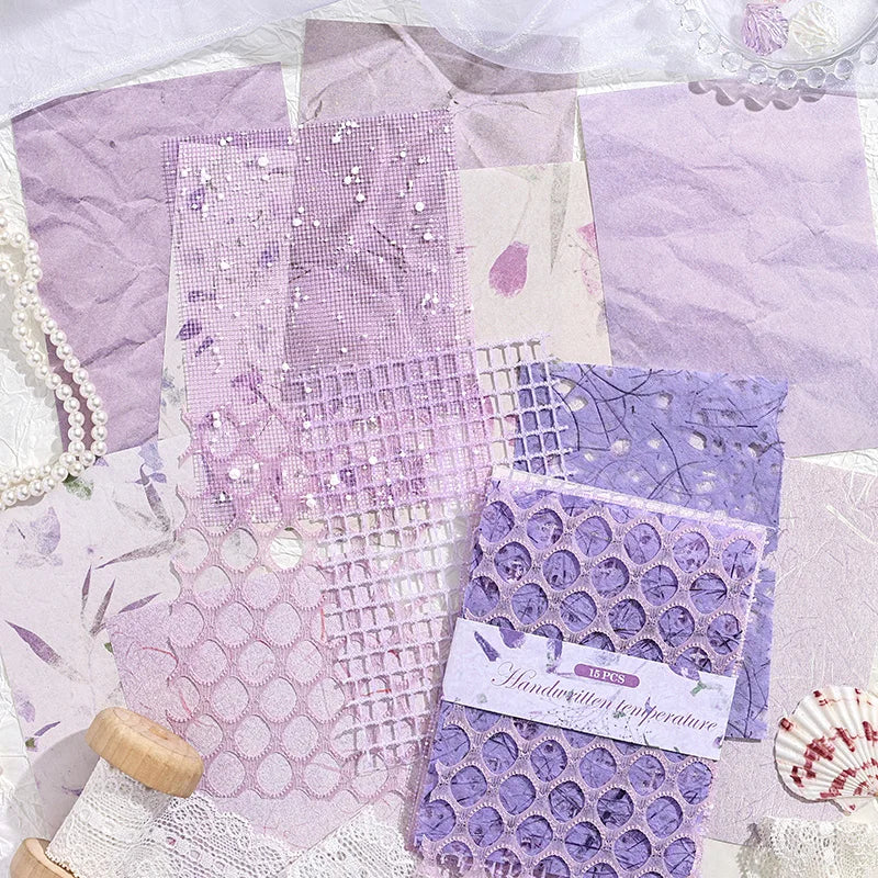15 pcs Vintage Mixed Materials Lace paper Decor Scrapbook Materials DIY Photo Album Collage Journal Creative Stationery Supplies Qme