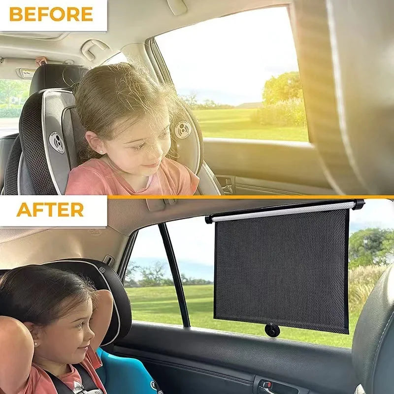 Car Side Window Sunshade, Retractable Car Roller Sunshade, UV and Sun Protection Sunshade Car Curtain, Car Travel Accessories Qme
