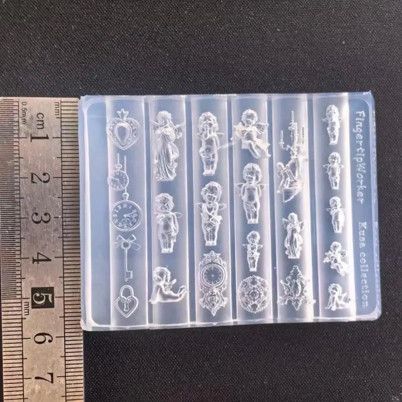 Angel Clock 3D Silicone Nail Mold Heart Lock Nails Templates Stamping Qme