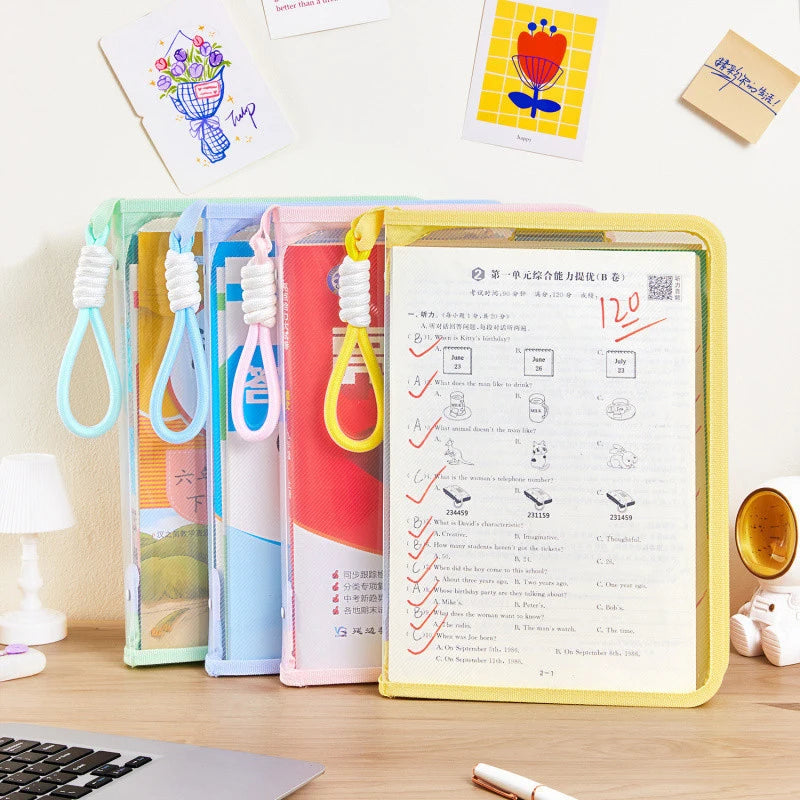 Portable File Folder Case Storage Organizer Bags Transparent Handle Qme