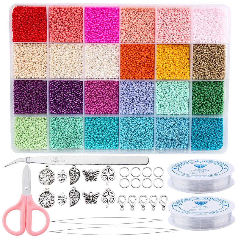 20000pcs Jewelry Making Kit Seed Beads Set 2mm Glass Beads Set Bracelets Necklace Ring Making Seedbeads Kit For DIY Art Craft Qme