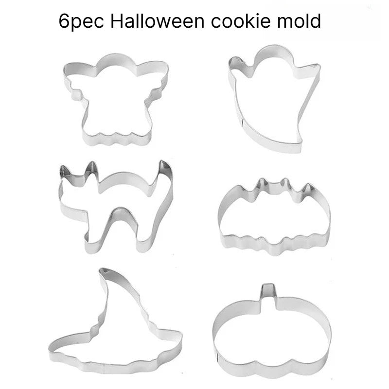 A 12 piece set of stainless steel Halloween cookie molds DIY baking tools Cute cartoon cookie molds Pumpkin skull cookie touch Qme 6PCS biscuit mold
