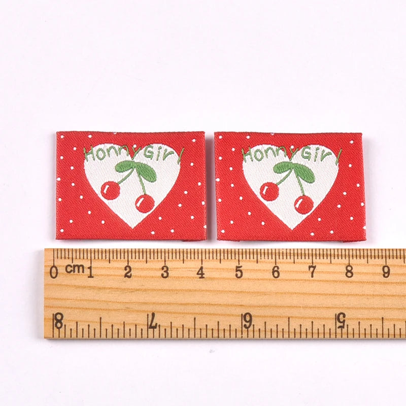 20pcs 18-53mm Assorted Cute Cherry Peach Fabric Labels, Handmade Sew On Tags for DIY Clothes Bags Crafts cp4301 Qme 41x30mm-10