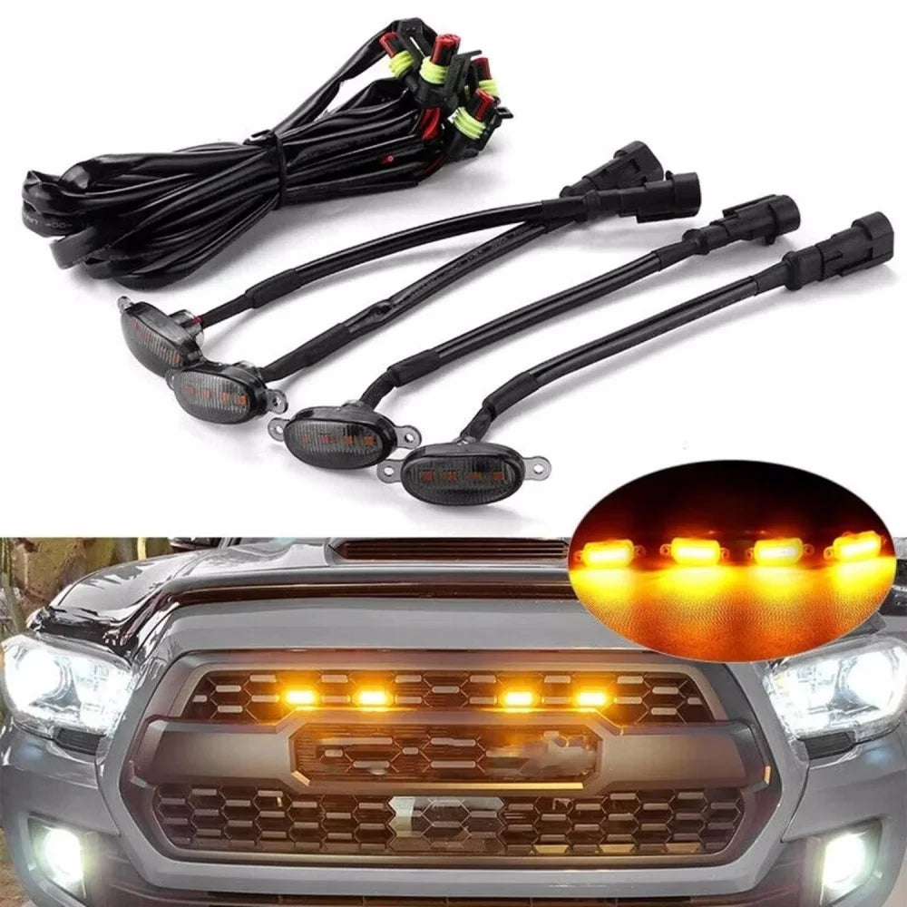 Universal Car Front LED Grille Light Smoked Amber White 12LED Grill Light Eagle Eye Lamp for Off Road Trunk SUV Ford Toyota 12V Qme