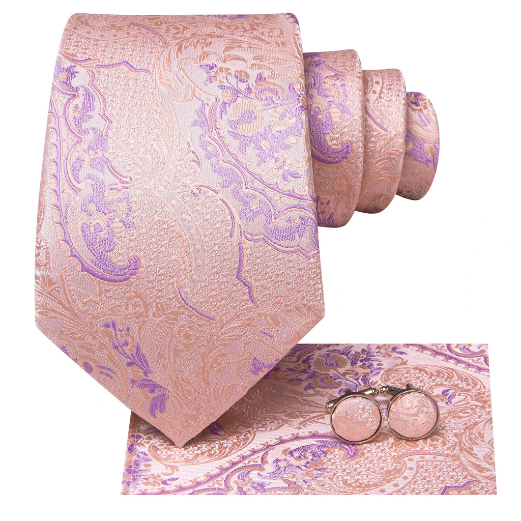 Hi-tie Floral Pink Purple Blue Men Elegant Necktie Handkerchief Qme