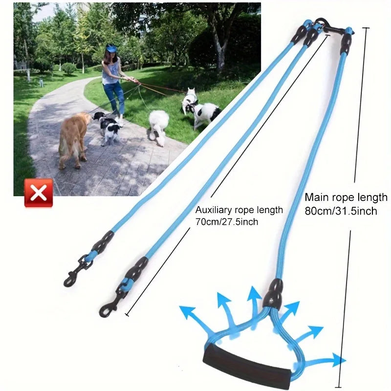 Nylon double ended dog leash with cushioned handle, 360 ° rotatable detachable pet leash, suitable for medium and large dogs Qme