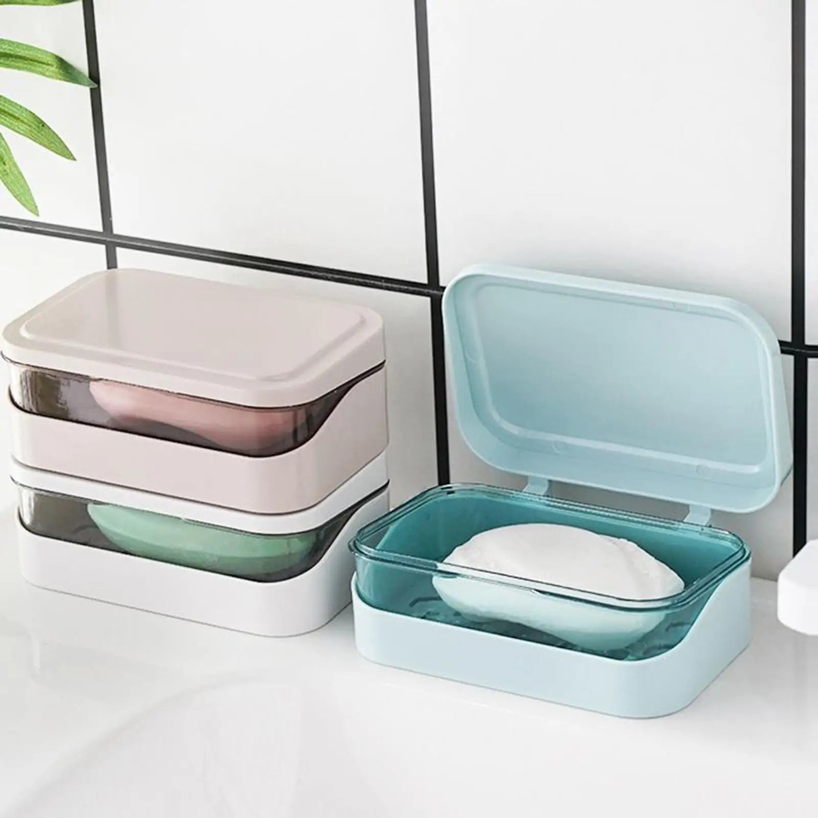 Soap Dish with Lid Soap Dish with Drainage Tray Dustproof Container with Lid for Kitchen Shower Bathroom Camping Sink Bathtub Qme
