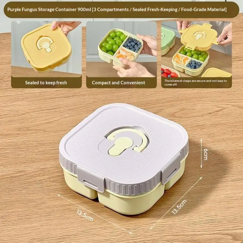 Portable Plastic Lunch Box Compartment Microwave Safe Fruit Salad Qme Three grid Purple