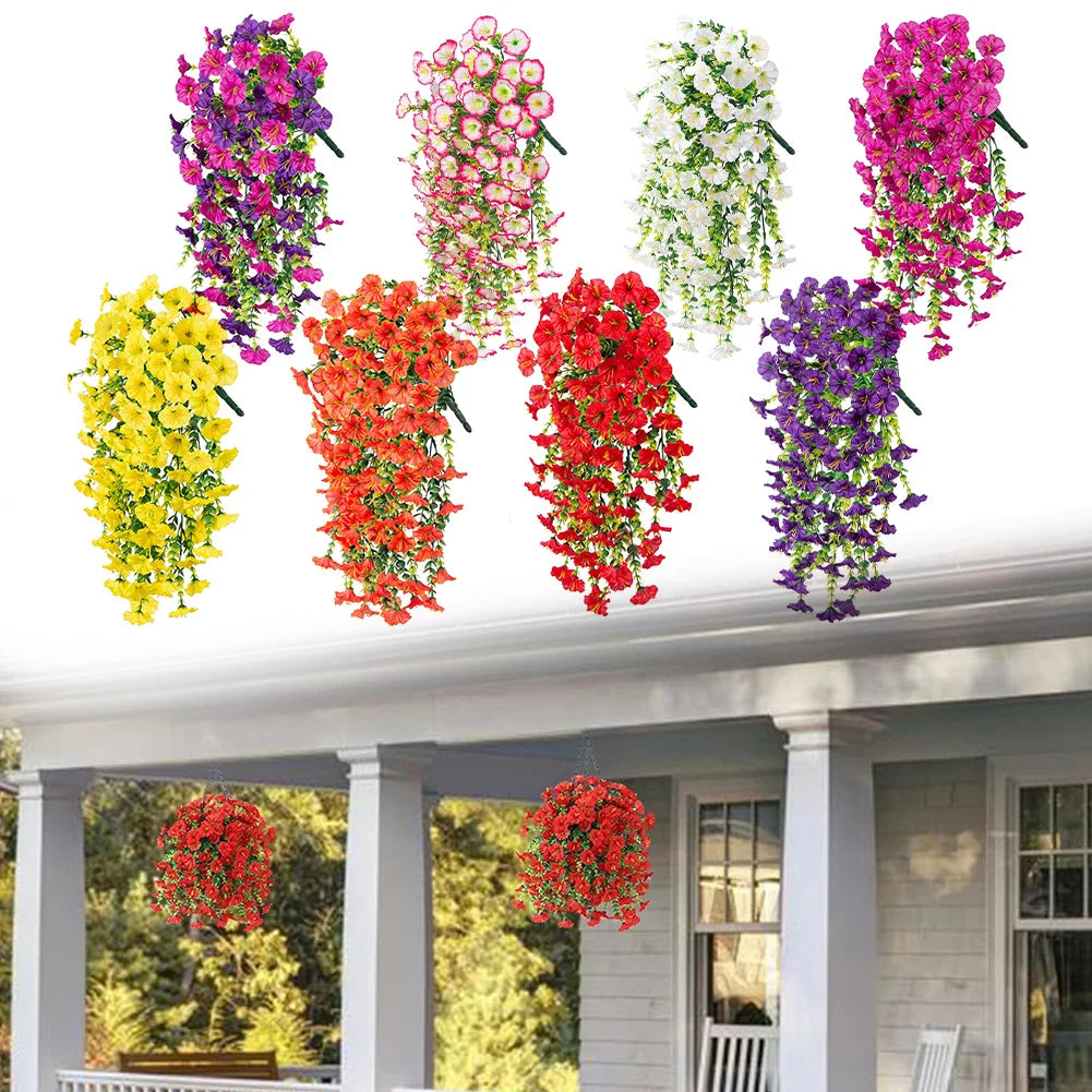 1pc 29.52" Artificial Fake Morning Glory Hanging Flowers UV Resistant Realistic Hanging Petunias Plants For Garden Wedding Decor Qme