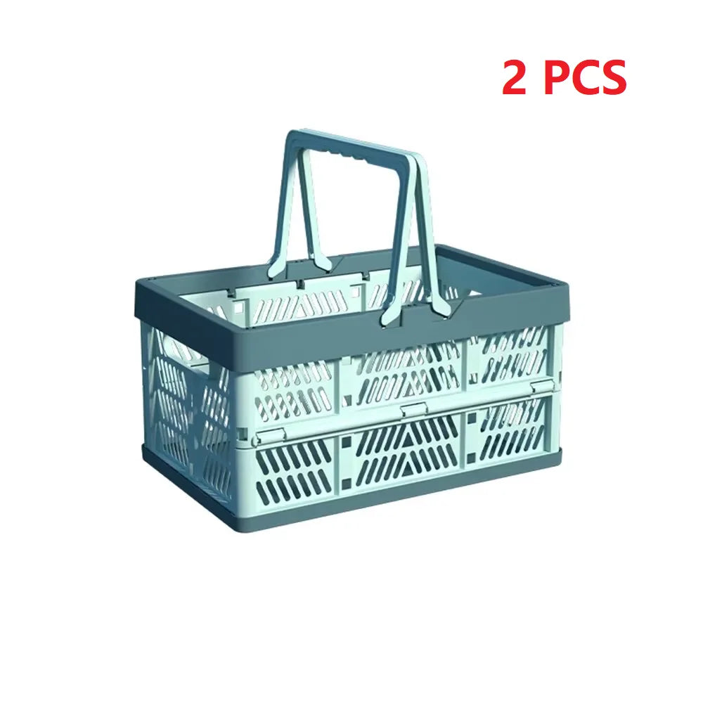1pc Folding Portable Fruit And Vegetable Storage Basket Sundry Arrangement Thickened Plastic Picnic Basket Qme 2PCS Blue Small