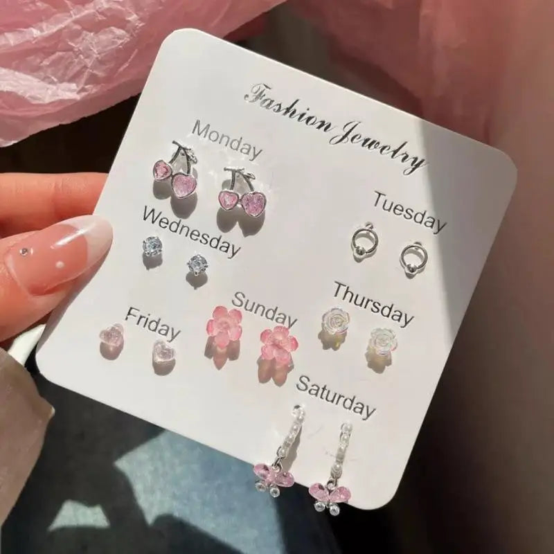 7 Pairs New Y2K Cute Butterfly Star Pearl Stud Earring For Women Exquisite Mini Earrings EMO Jewelry Gift Wholesale Direct Sale Qme A2