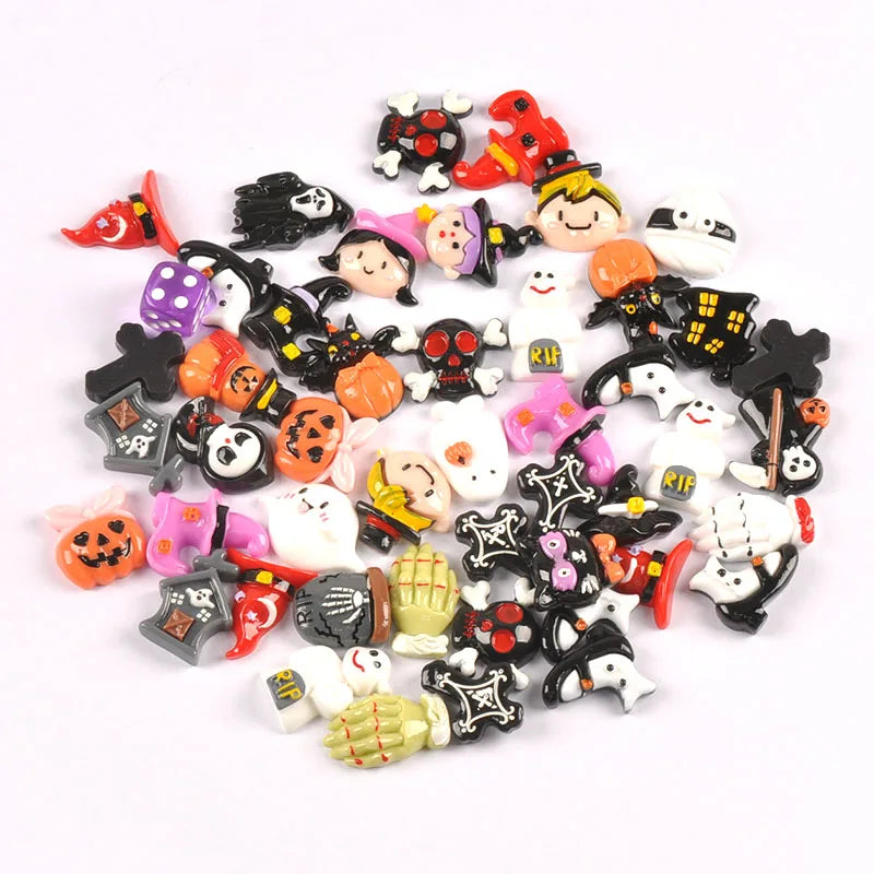 10pcs 2-3cm Halloween Decorations Lacquer Resin Embellishments Flatback Cabochons DIY Handmade Crafts Party Home Ornaments c4125 Qme