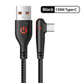 120W 6A 90 Degree USB Type C Cable Super Fast Charging Braided Data USB C Cable for Samsung Xiaomi Cell Phone USB Charger Cable Qme Black 1m