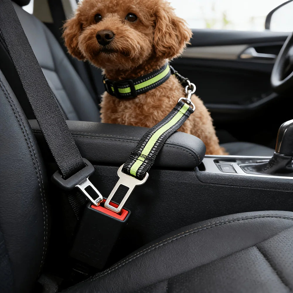 Pets Car Seat Belt, Attaches To Harness & Collar, Adjustable Travel Restraint Fits Small - Large Pups for Safety & Comfort Qme