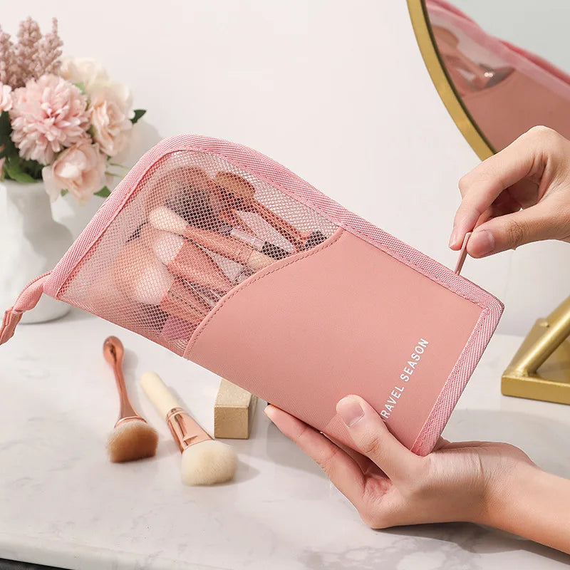 Stand Cosmetic Bag Women Clear Zipper Makeup Travel Female Brush Qme
