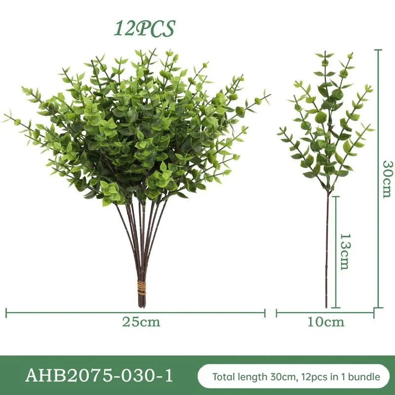 Artificial Plants Outdoor Indoor Fake Grass Shrubs UV Resistant Qme Green 12Pcs