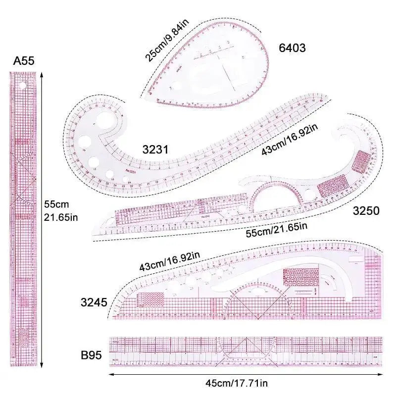 Clothing Sewing Ruler French Curve Flexible Tailoring Templates Qme