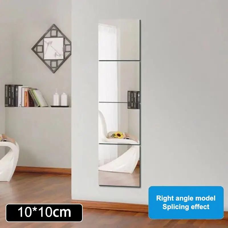 Square Mirror Wall Sticker Self-adhesive Acrylic Tile Mosaic Decal Qme B1