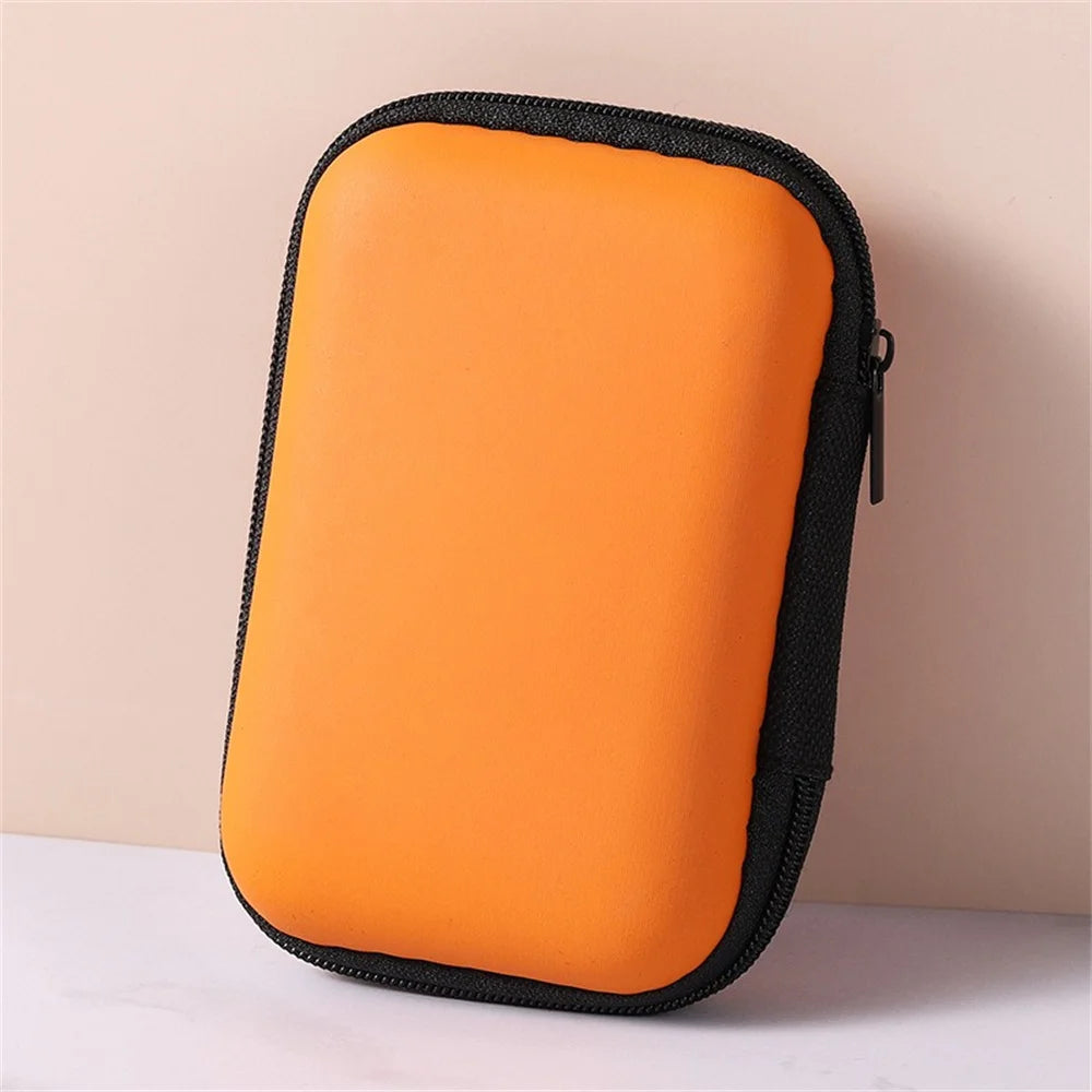 Headphone Storage Bag Mobile Phone Charger Data Cable Protection Bag Data Cable Usb Flash Drive Travel Portable Eva Zipper Bag Qme Orange