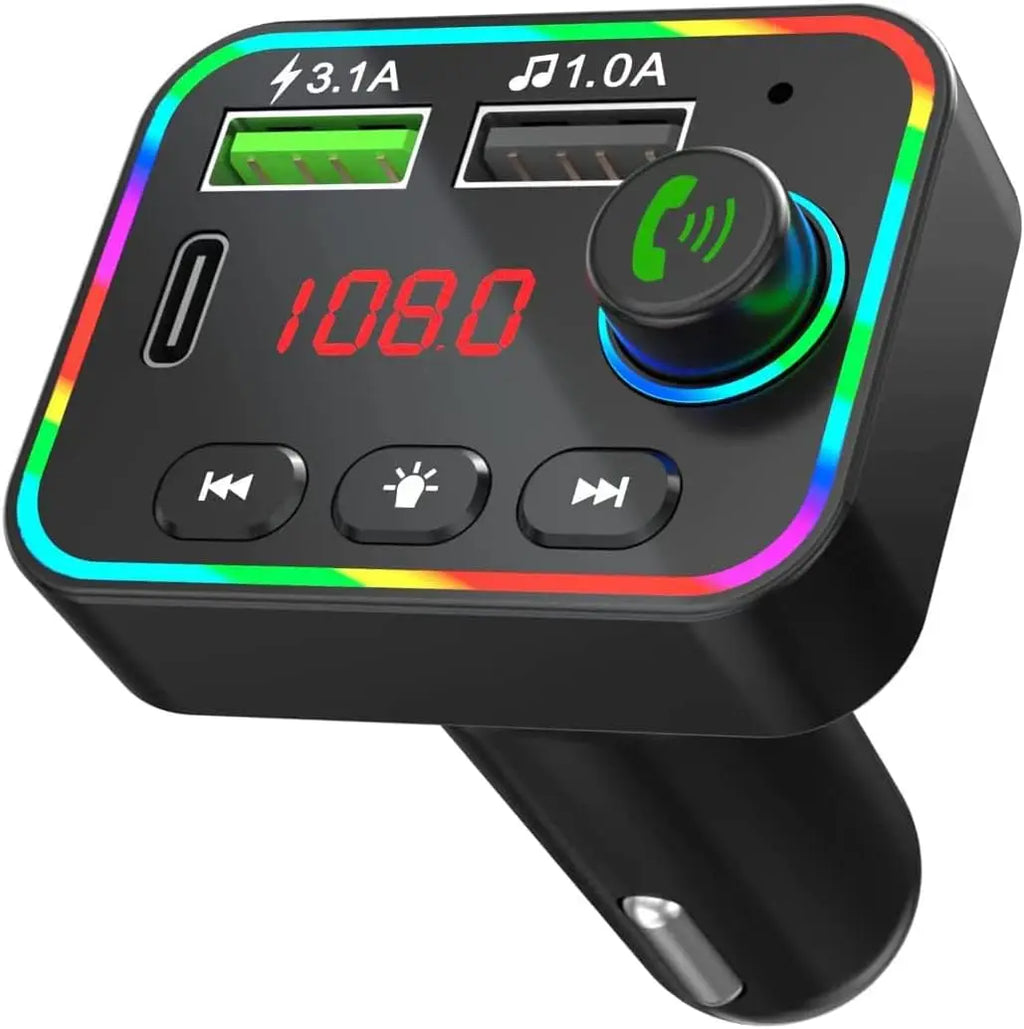 Bluetooth FM Transmitter for Car, Bluetooth 5.0 Car Mp3 Player with Led Display,7 Color Backlit Dual USB Car Radio Adapter Qme Default Title