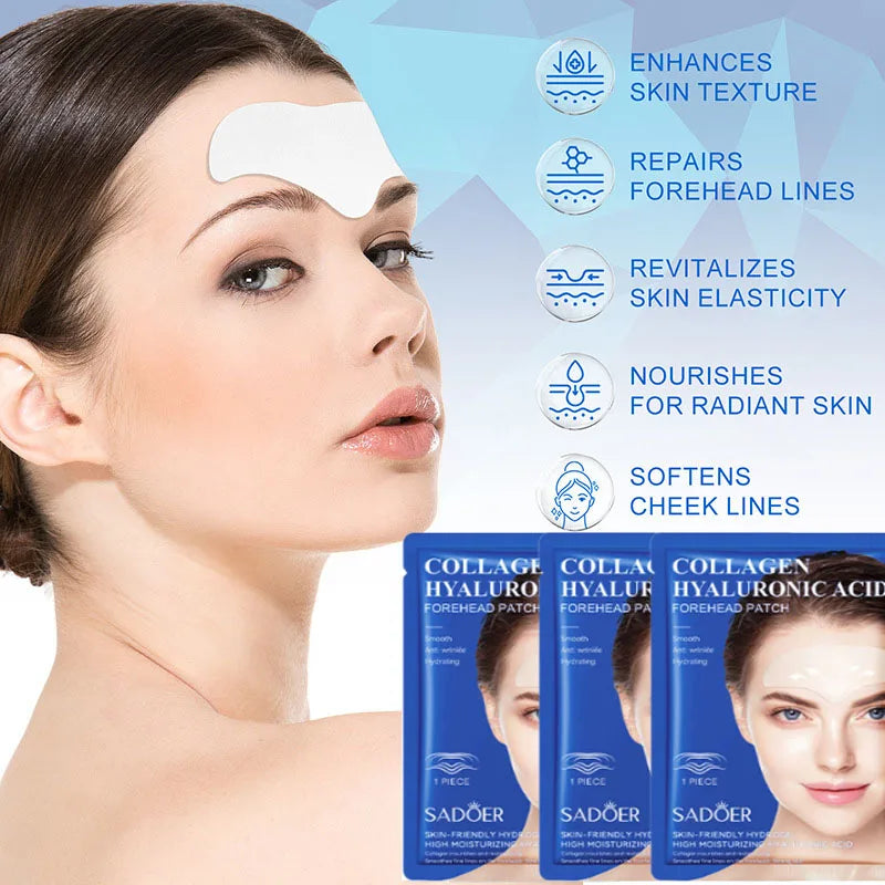 SADOER Hyaluronic Acid Collagen Face Mask For Forehead Eyes Cheek Moisturizing Firming Hydrating Facial Patches Skin Care Qme