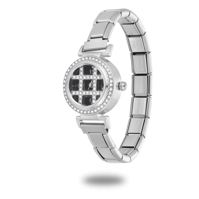Y2K High Quality Rotating Zircon Round Shape Stainless Steel Watch Bracelet Women'S 9mm DIY Italian Charm Bangle Jewelry Gifts Qme S 32