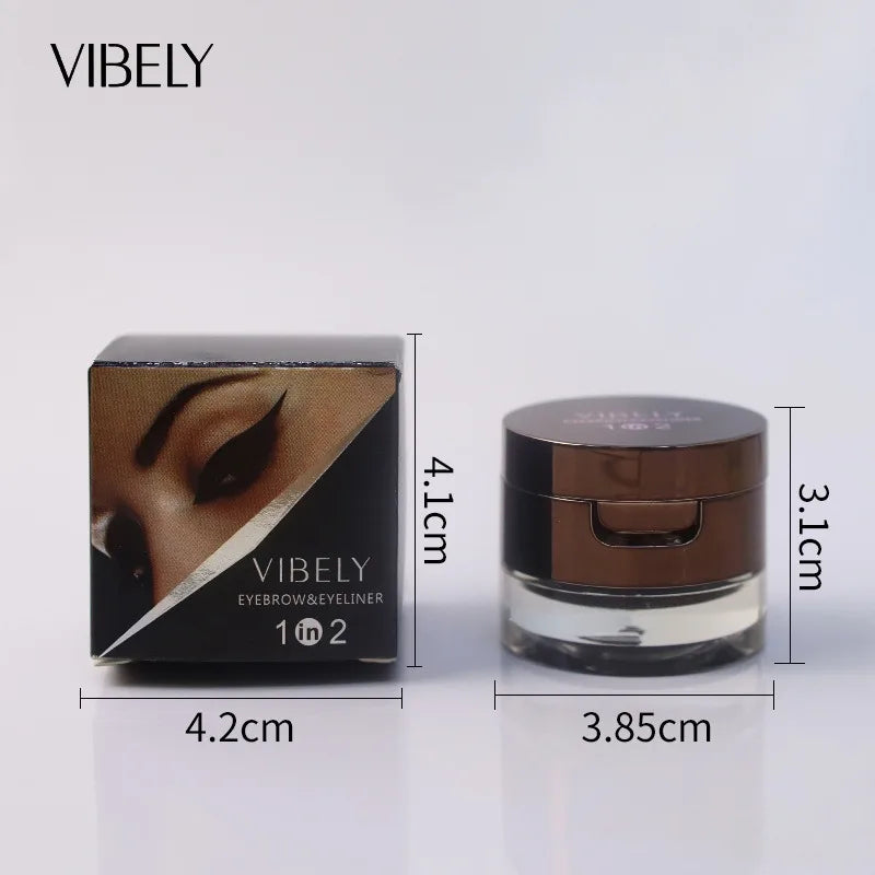 2 in 1 Eyebrow Powder & Eyeliner Gel High Pigment Silky Smooth Waterproof Long Lasting Dual-Ended Brush with Mirror Makeup Qme