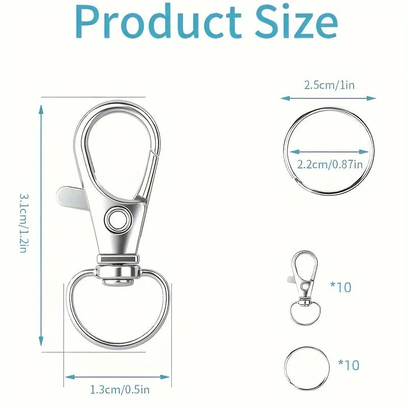 20 high-quality rotary spring hook with key ring, for key ring making kit, metal lanyard keychain hook lobster ring for key jewe Qme