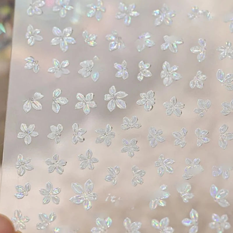 Mini 5-Petal Flower Nail Sticker Colorful DIY Decal Fresh Small Art Qme White