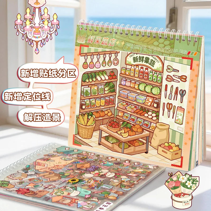 TIANZI 30/60 Pcs plus Size 3D Cartoon Castle Town Landscape Stickers DIY Aesthetic Scrapbook Decals Fun Creative Account Sticker Qme