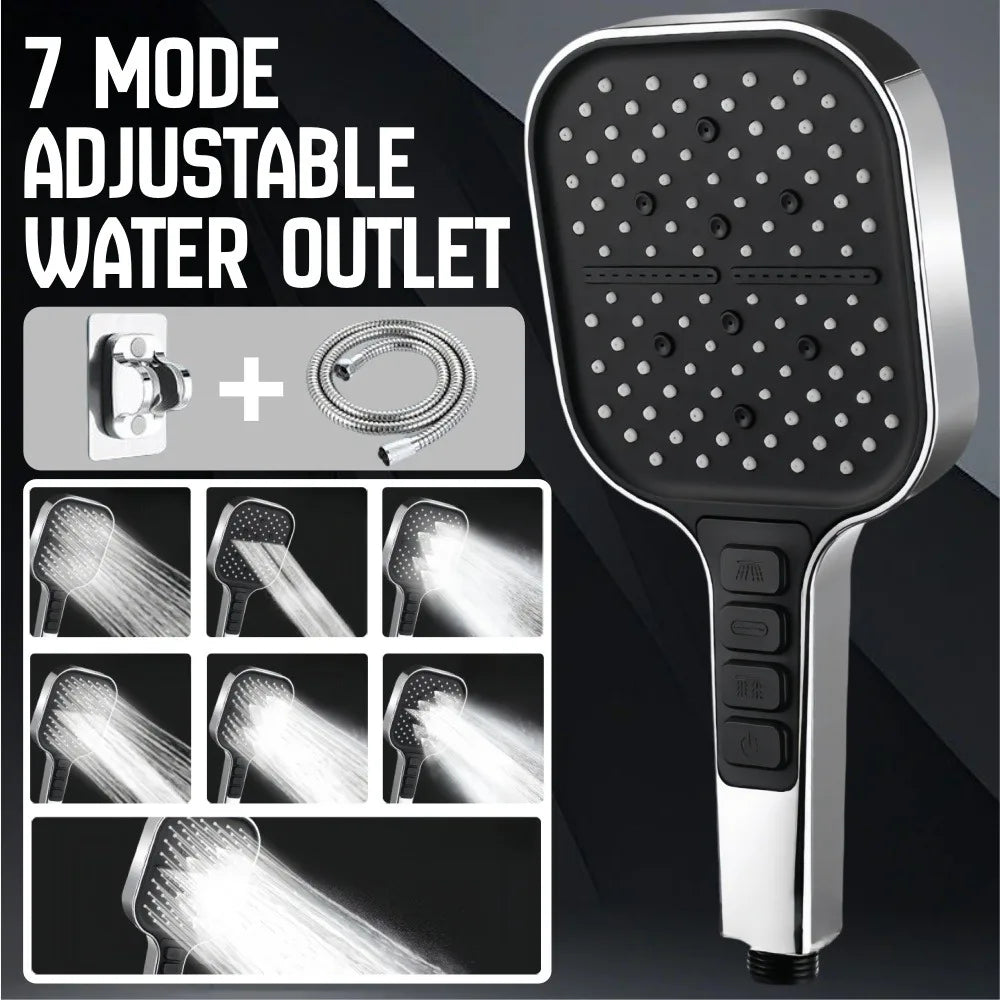 7 Modes Large Shower Head Adjustable High-pressure Water-saving Shower Head One Key Stop Mixer Shower Head Bathroom Accessories Qme