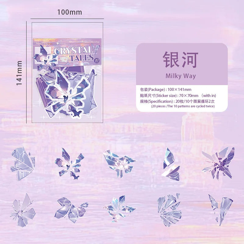 20 Sheets Broken Crystal Graffiti Stickers for DIY Scrapbook Suitcase Phone Laptop Guitar Decorative Stationery Office Supplies Qme E
