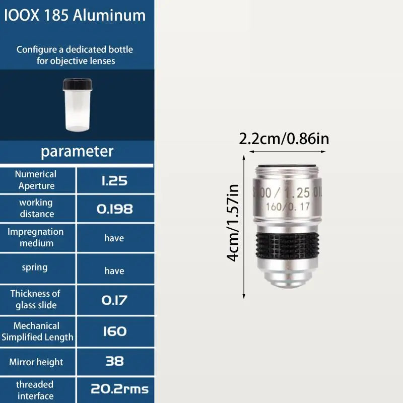 1PC 185 4X 40X 100X Biological Microscope Achromatic Objective Lens Microscope Lens Adapters Compact Objective Lens Durable. Qme A3