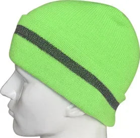 Casual Autumn Winter Warm Caps for Women and Men, Unisex Luminous Outdoor Cycling Ski Knitted Hats with Reflective Stripe Qme Verde fluorescente
