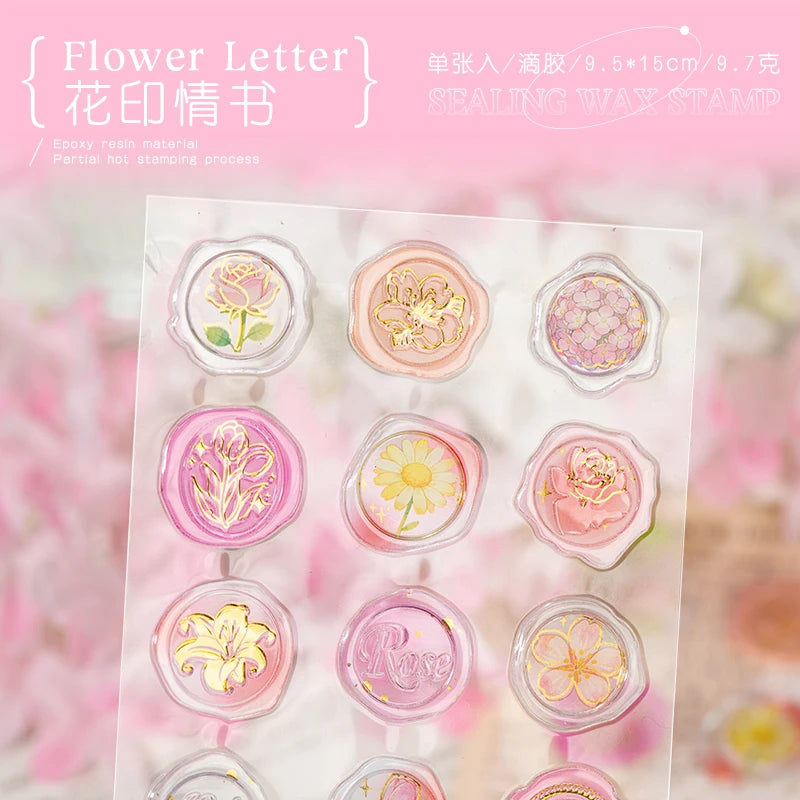 1 Sheet Classical Floral Wax Seal Epoxy Sticker Pack for DIY Craft, Scrapbook Material, Birthday Gift, Teaching Reward Qme 1