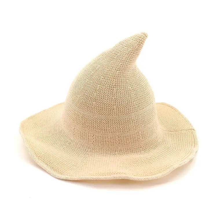 Vintage Halloween Woman Witch Hat Costume Wool Knit Hat Party Coseplay Masquerade Witch Hat Halloween Prop Decoration Qme Beige