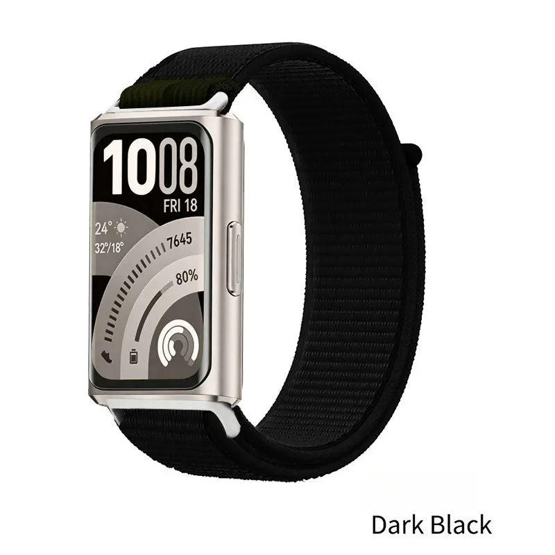 A Stylish Lightweight Nylon Loop Watchband with Exquisite Hardware Stitching Velcro Strap for Huawei Bracelet 11 Series 11 pro Qme
