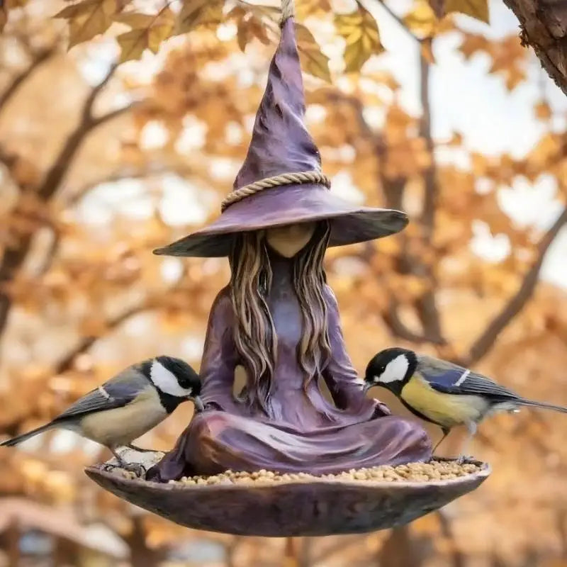 Meditating Garden Bird Feeder Purple Resin Hat Design Rope Hanger X Qme