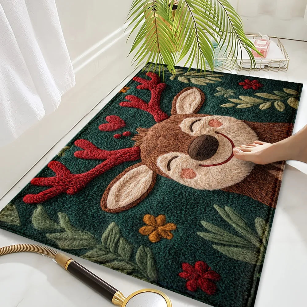 Christmas Doormat Non-slip Santa Claus Design Indoor Outdoor Use Home Qme