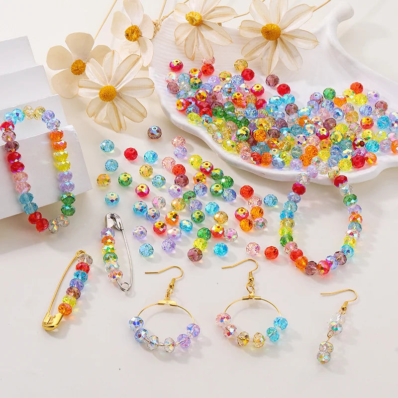 84pcs Czech Faceted Rondelle Beads 8mm AAA Crystal Glass Loose Spacer Beads for DIY Jewelry Bracelet Craft Making Supplies Qme