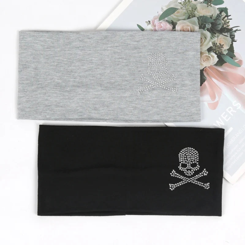 Unisex Wide Yoga Elastic Headband Fashion SKull-pattern Makeup Soft Qme