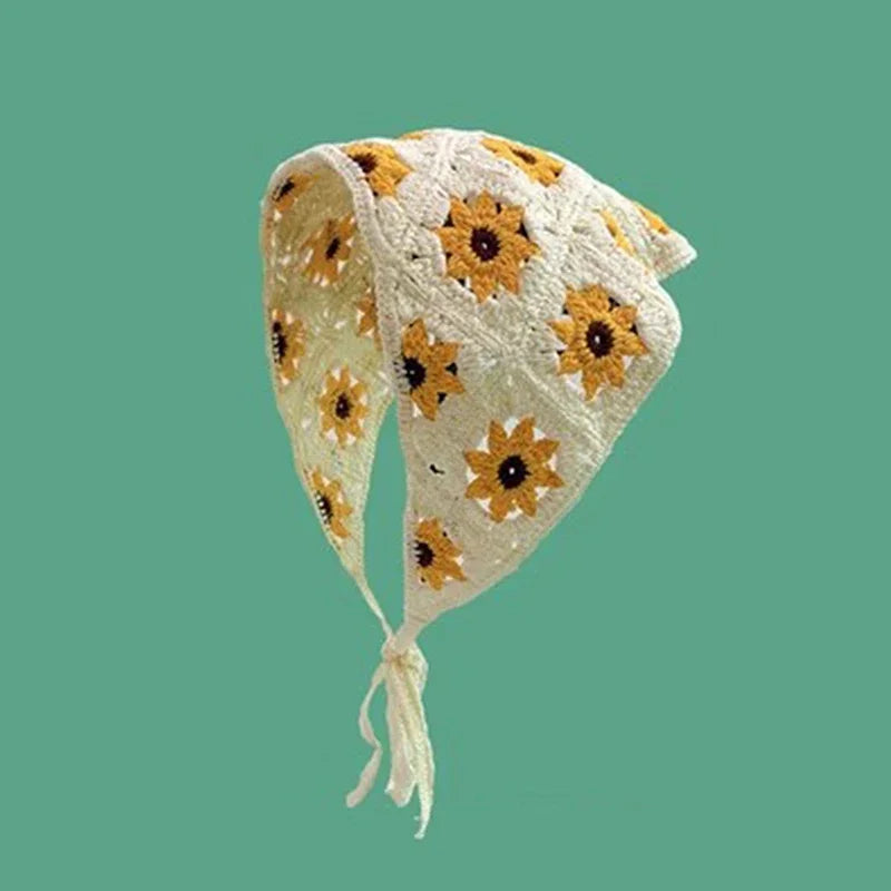 Korean Sweet Cute Handmade Crochet Hollow Triangle Headband Towel Women Spring and Summer Travel Literary Photo Hair Scarf Qme JH