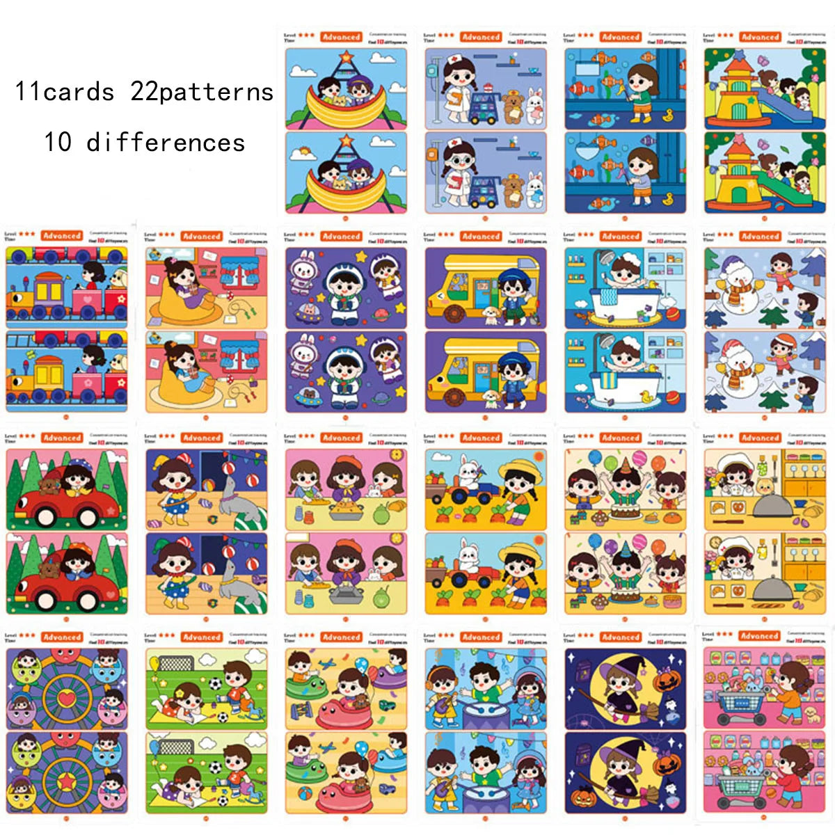 Focus Training Spot the Difference Game Reusable Cards for Training Focus and Concentration,With Erasable Pen,3 modes Qme
