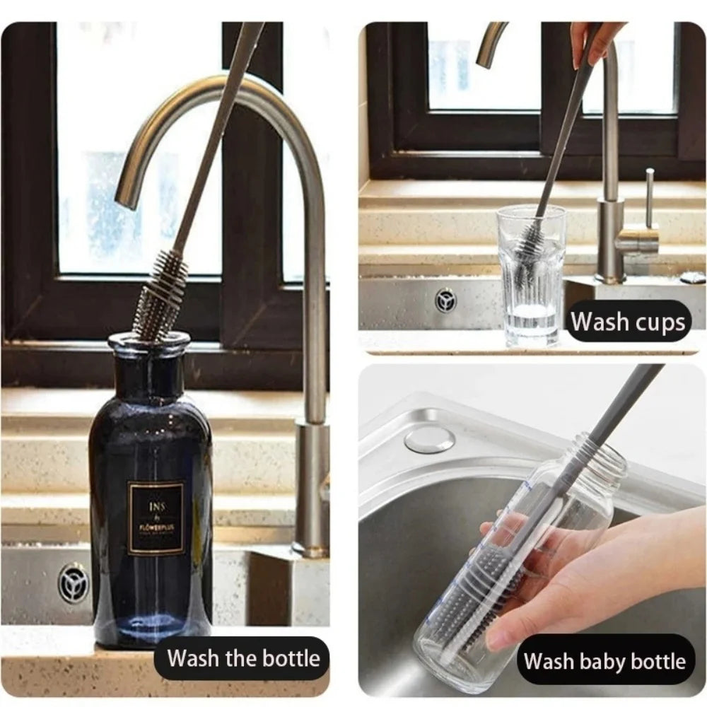 Silicone Cup Brush Milk Bottle Cleaning Brush Long Handle Water Bottles Cleaner Glass Cup Cleaning Brush Kitchen Cleaning Tools Qme