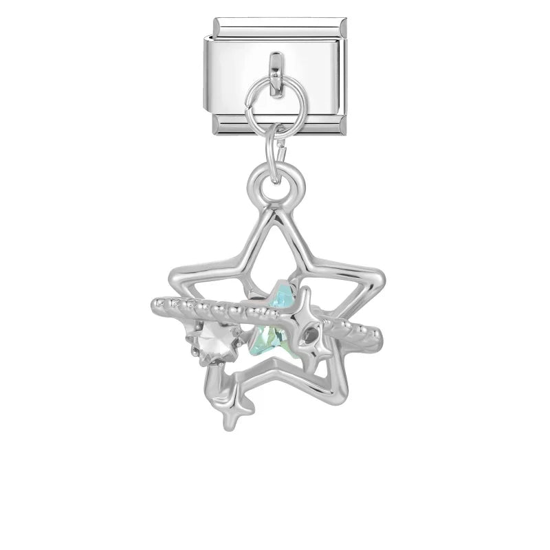 Fashion Blue Sereis Star Pearl Moon Butterfly Italian Charm Links Fit 9mm Stainless Steel Bracelet Women Jewelry DIY Making Gift Qme Style 10