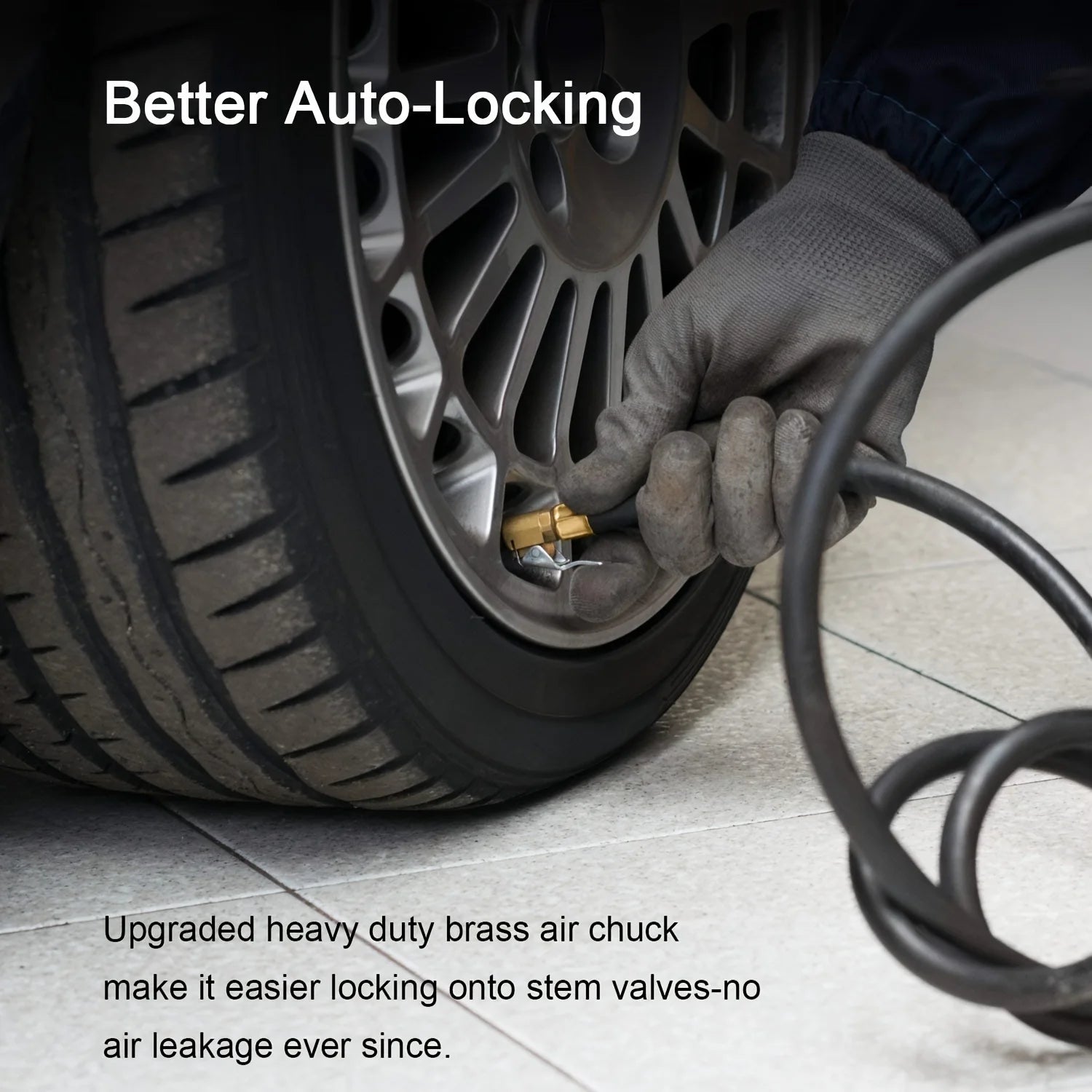 Air Chuck for Car Tires, Heavy Duty Open Flow Lock on Tire Chuck with Clip for Inflator, Gauge Compressor Accessories, Yellow, Qme 1pc
